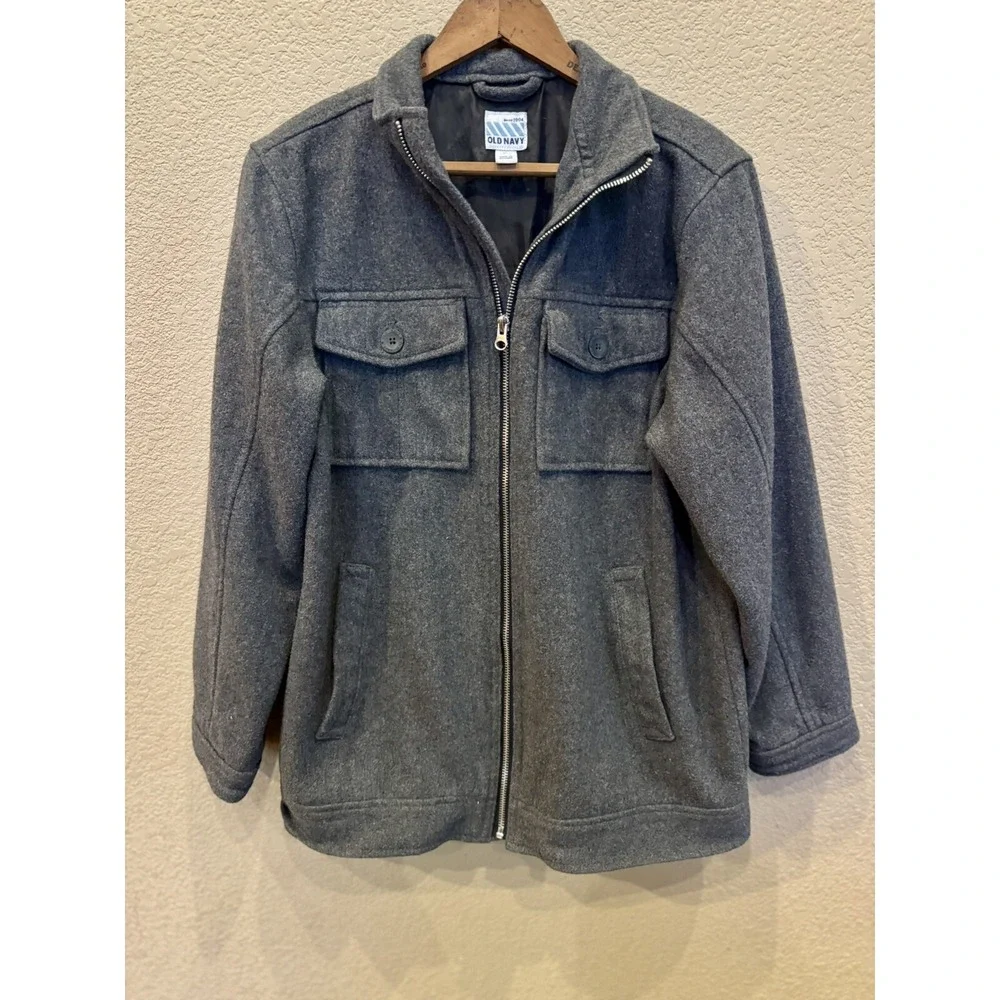 Old Navy Jacket Youth Large 12/14Full Zip Wool Blend Moto Dark Gray Outdoor